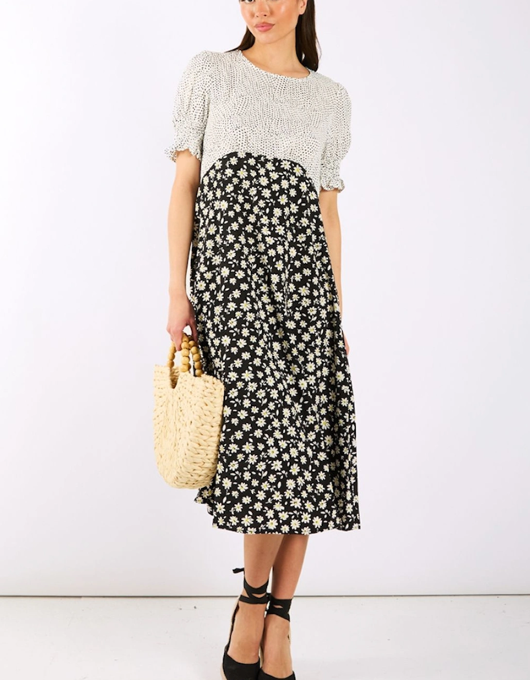 Daisy Spot Puff Sleeve Midi Dress, 2 of 1