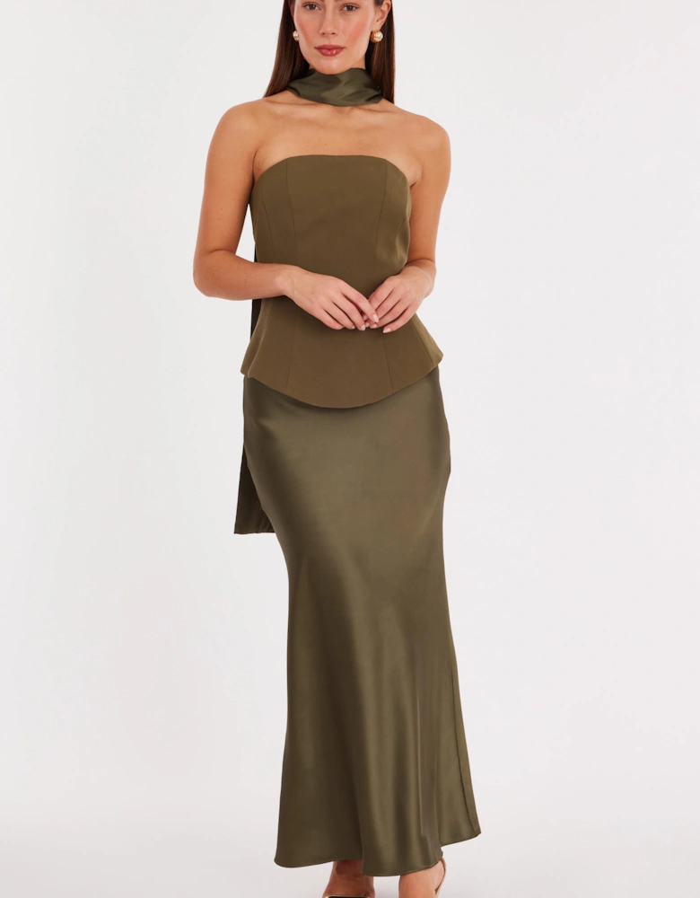 Green Strapless Satin Skirt Midaxi Dress