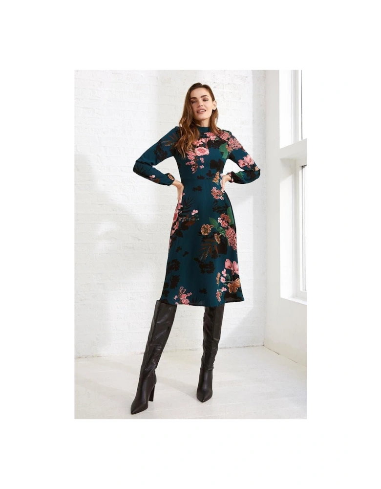 Floral High Neck Midi Dress