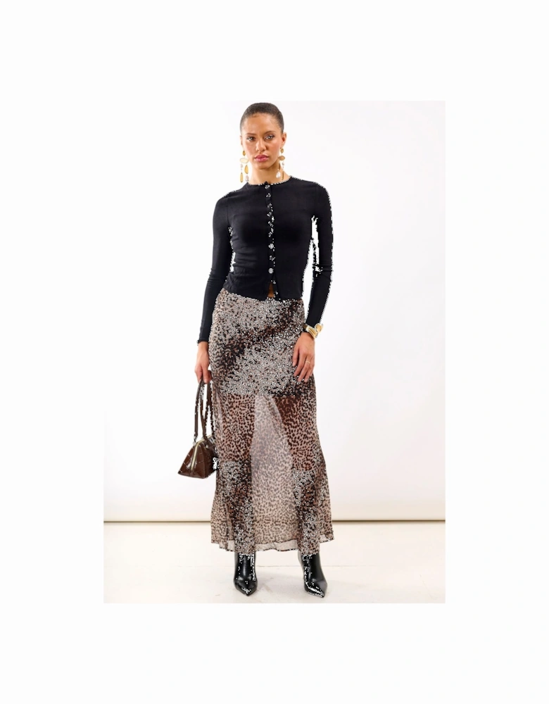 Leopard Chiffon Maxi Skirt