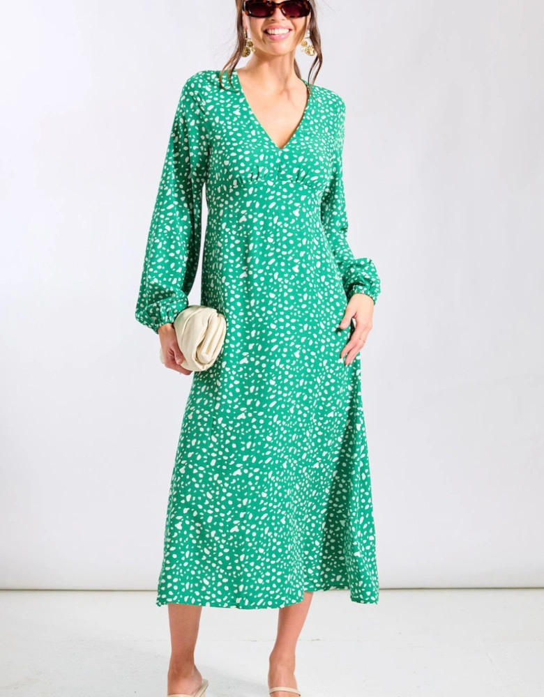 Green Spot Empire Waist Midi Dress