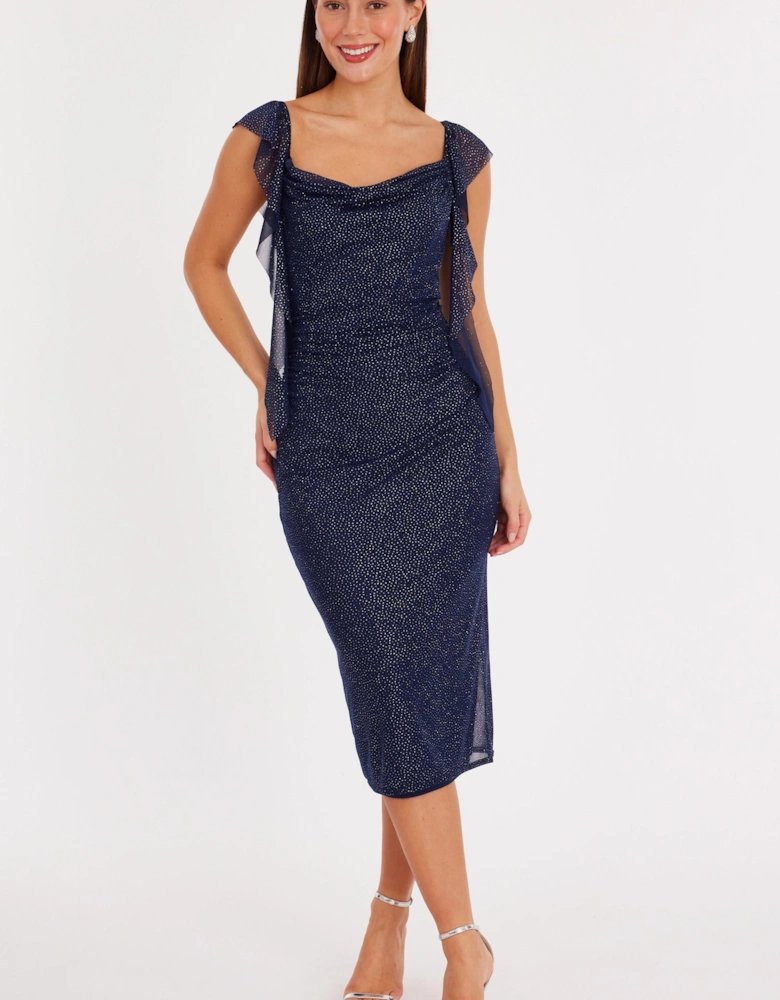Navy Glitter Frill Midaxi Dress