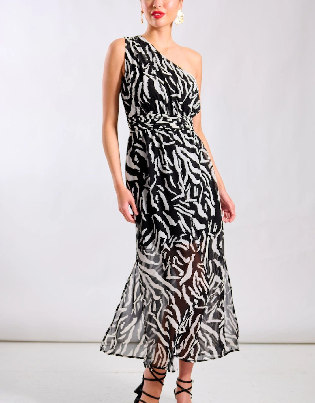 Black Animal One Shoulder Midi Dress, 2 of 1