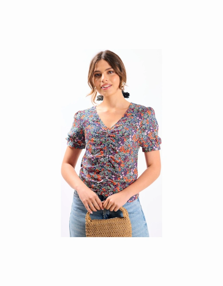 Multicoloured Floral Ruched Top