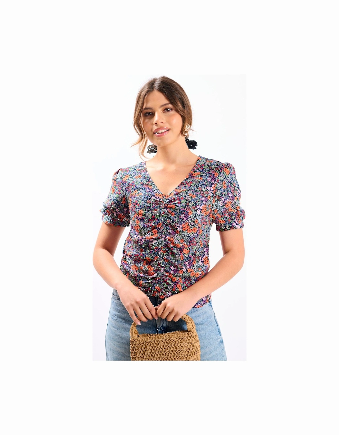 Multicoloured Floral Ruched Top, 2 of 1