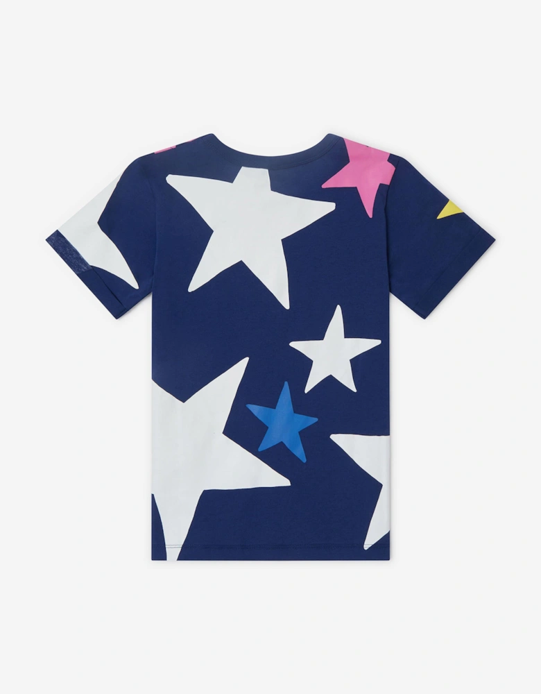 Girls Star Print Logo T-Shirt in Blue