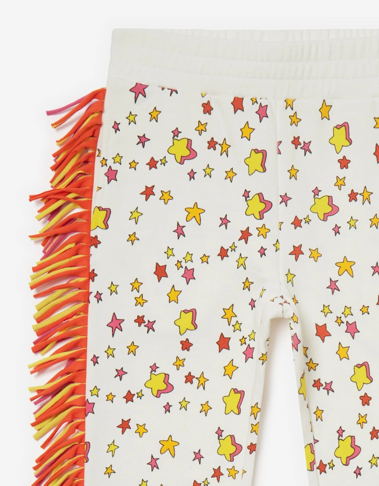 Girls Fringed Star Joggers in Ivory