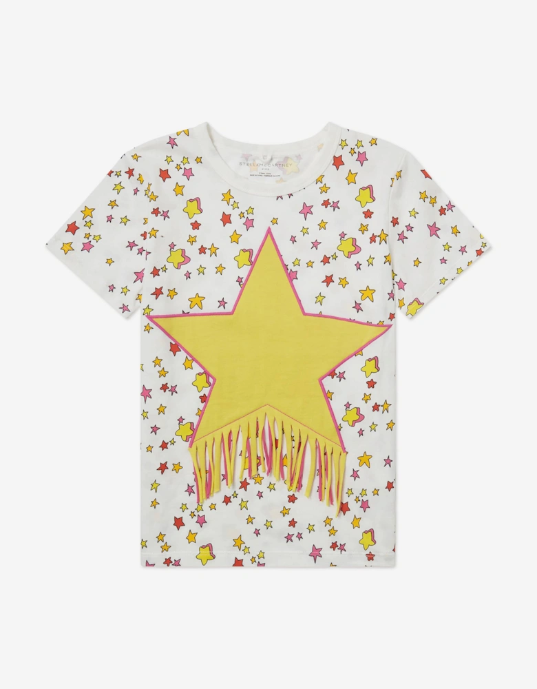 Girls Fringed Star T-Shirt in Ivory
