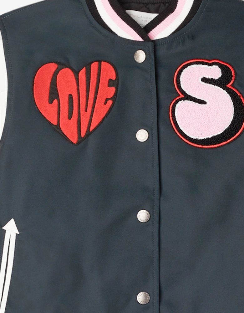 Girls Love Varsity Jacket in Black