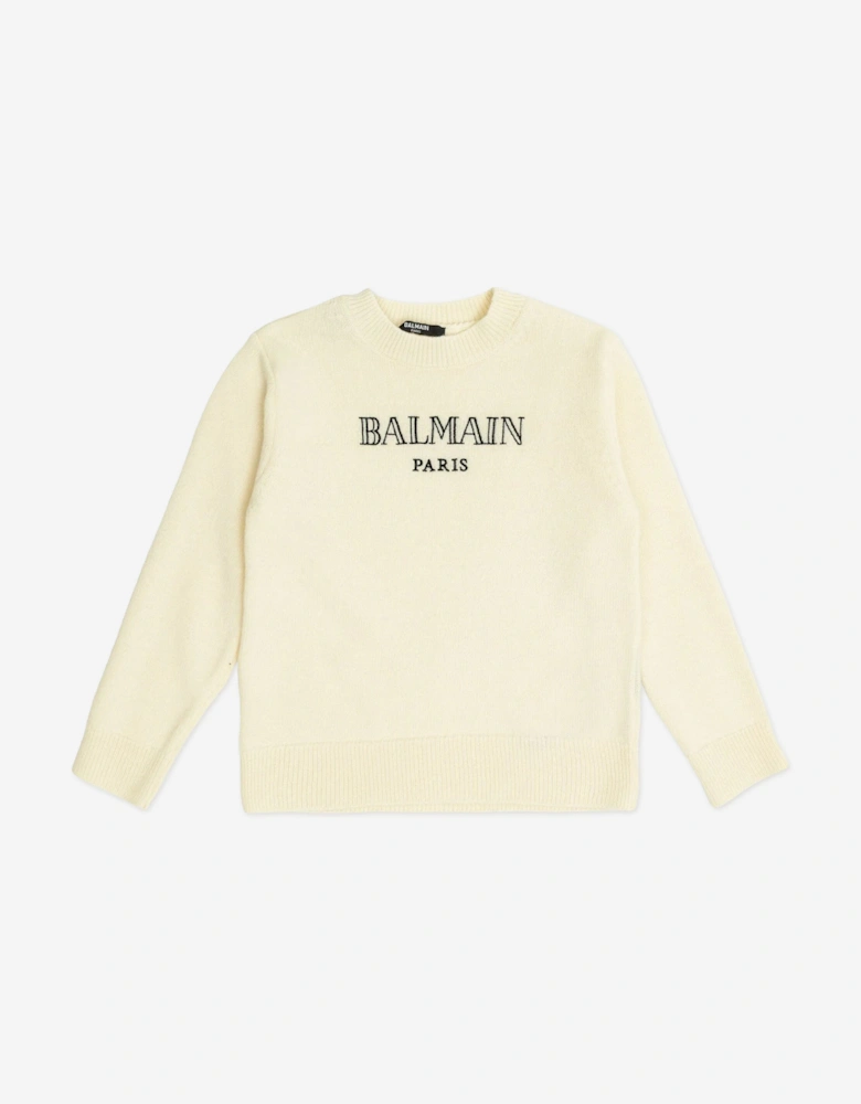 Kids Wool and Cashmere Logo Jumper in Ivory