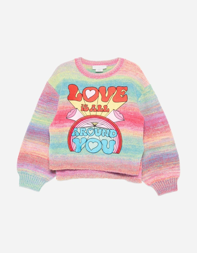 Girls Striped Love Jumper in Multicolour
