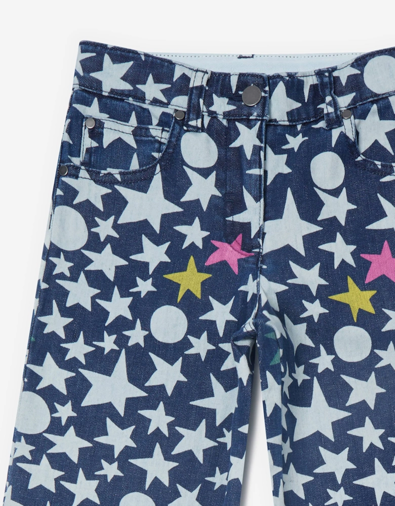 Girls Wide Leg Star Jeans in Blue