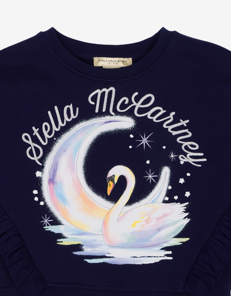 Girls Swan Sweatshirt in Navy
