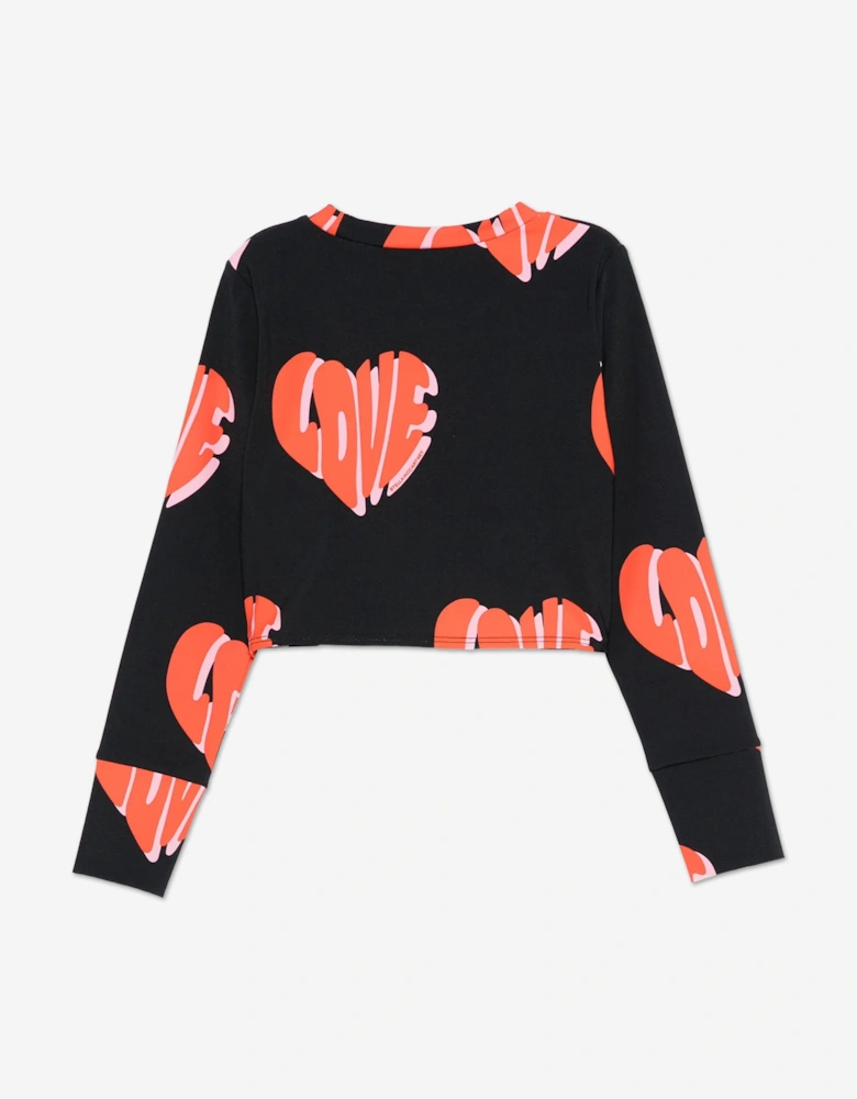 Girls Long Sleeve Love AOP Top in Black