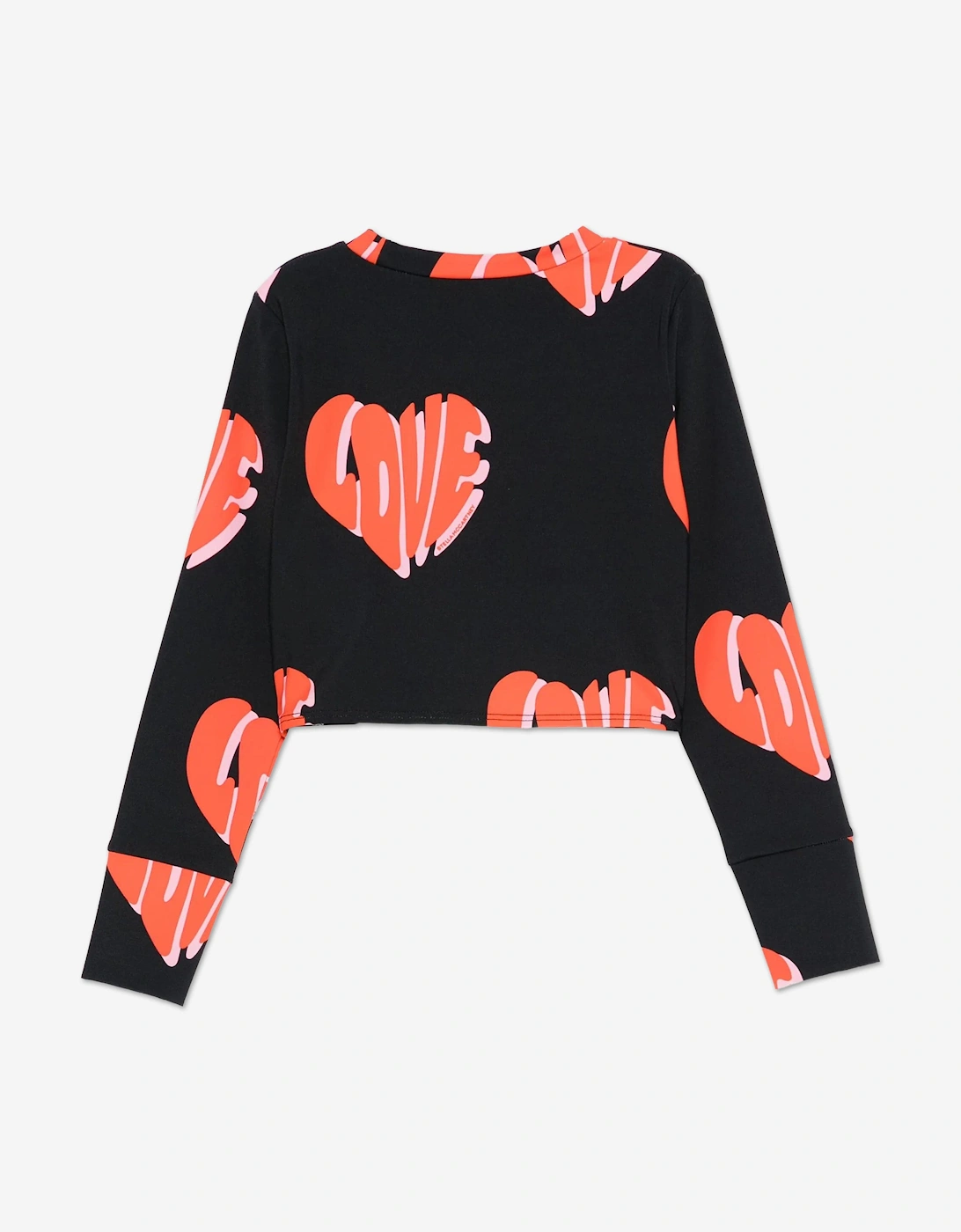Girls Long Sleeve Love AOP Top in Black