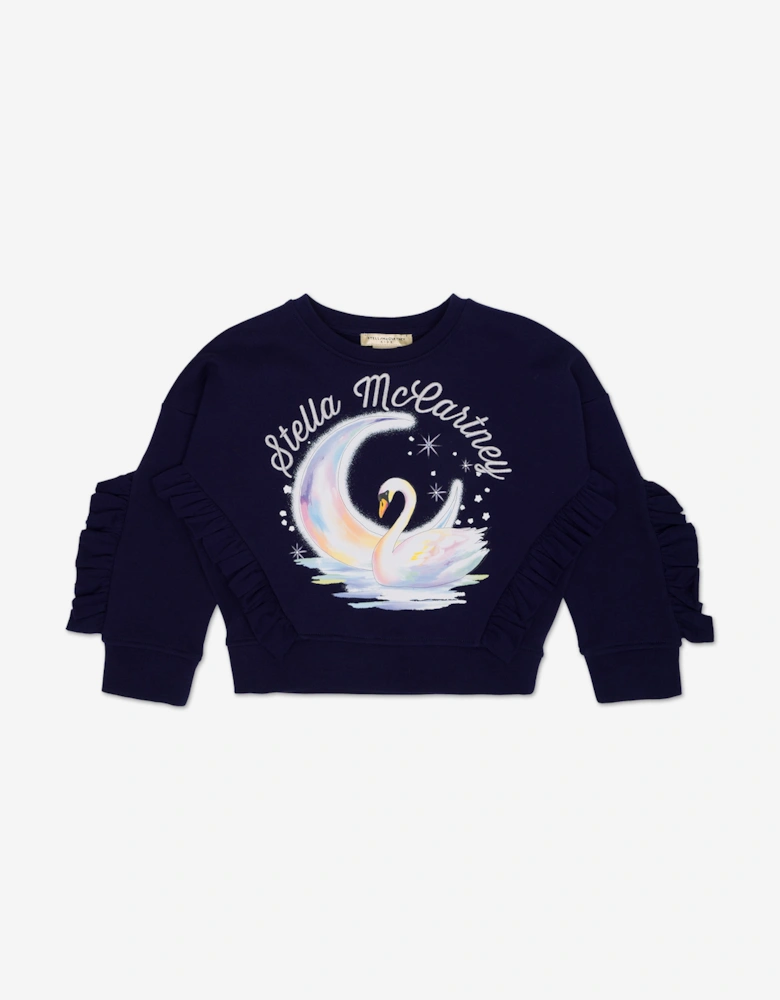 Girls Swan Sweatshirt in Navy