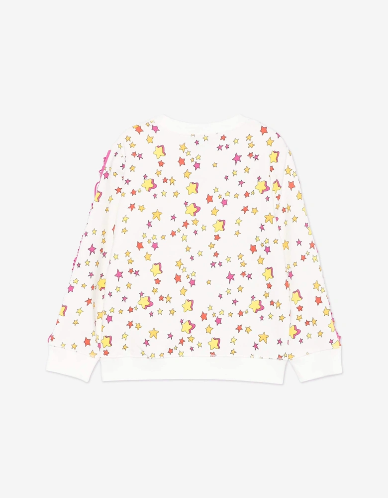 Girls Fringed Star Sweatshirt in Ivory