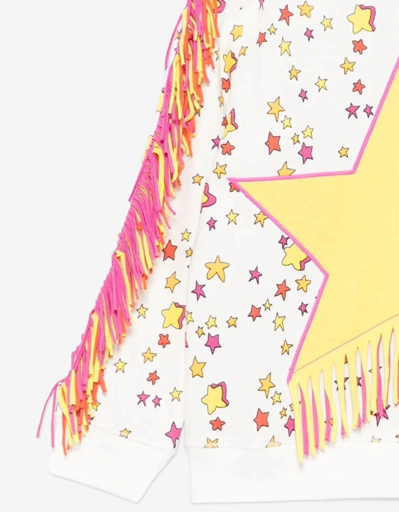 Girls Fringed Star Sweatshirt in Ivory