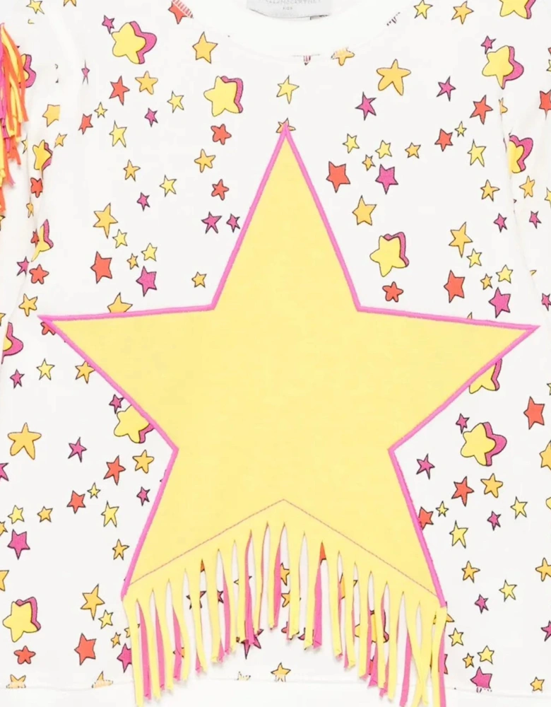 Girls Fringed Star Sweatshirt in Ivory