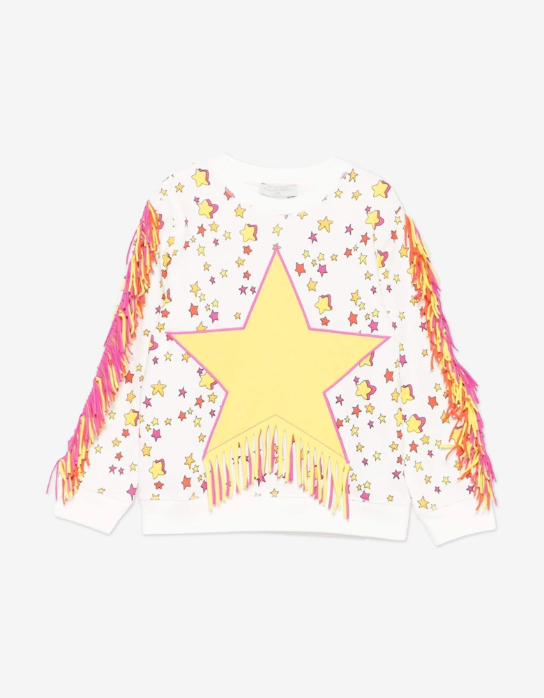 Girls Fringed Star Sweatshirt in Ivory