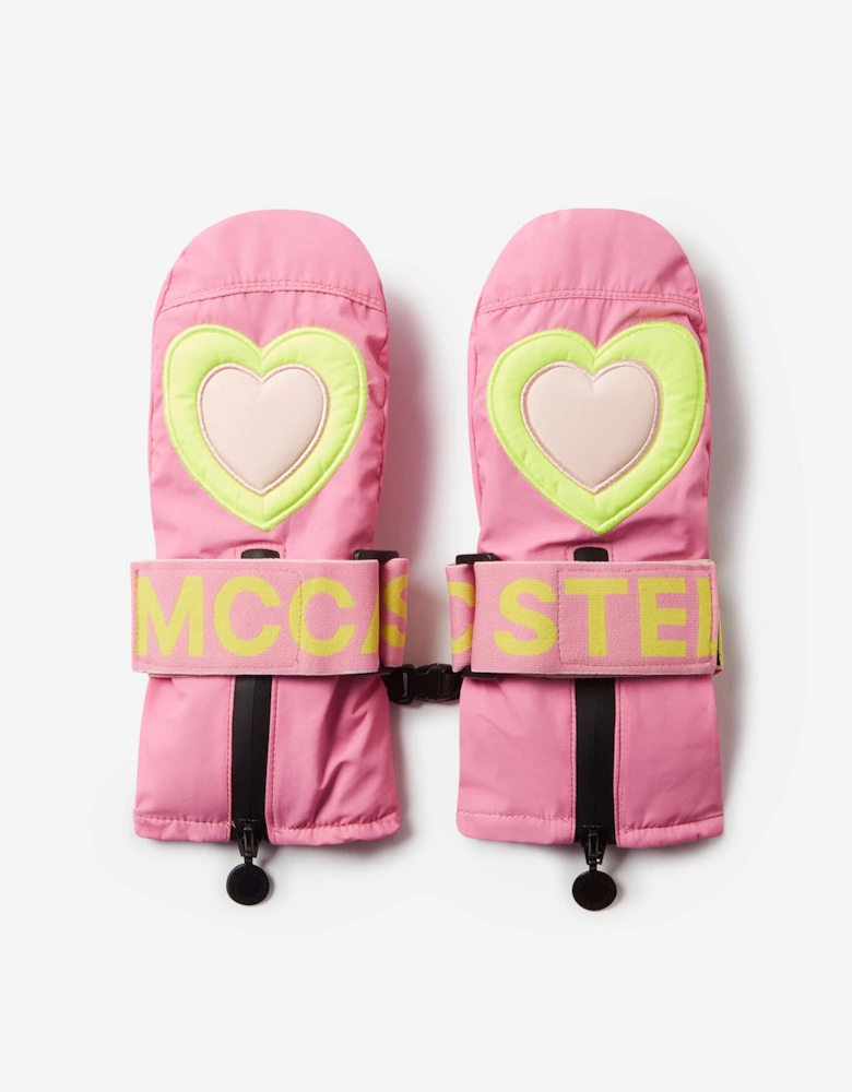 Girls Heart Ski Mittens in Pink