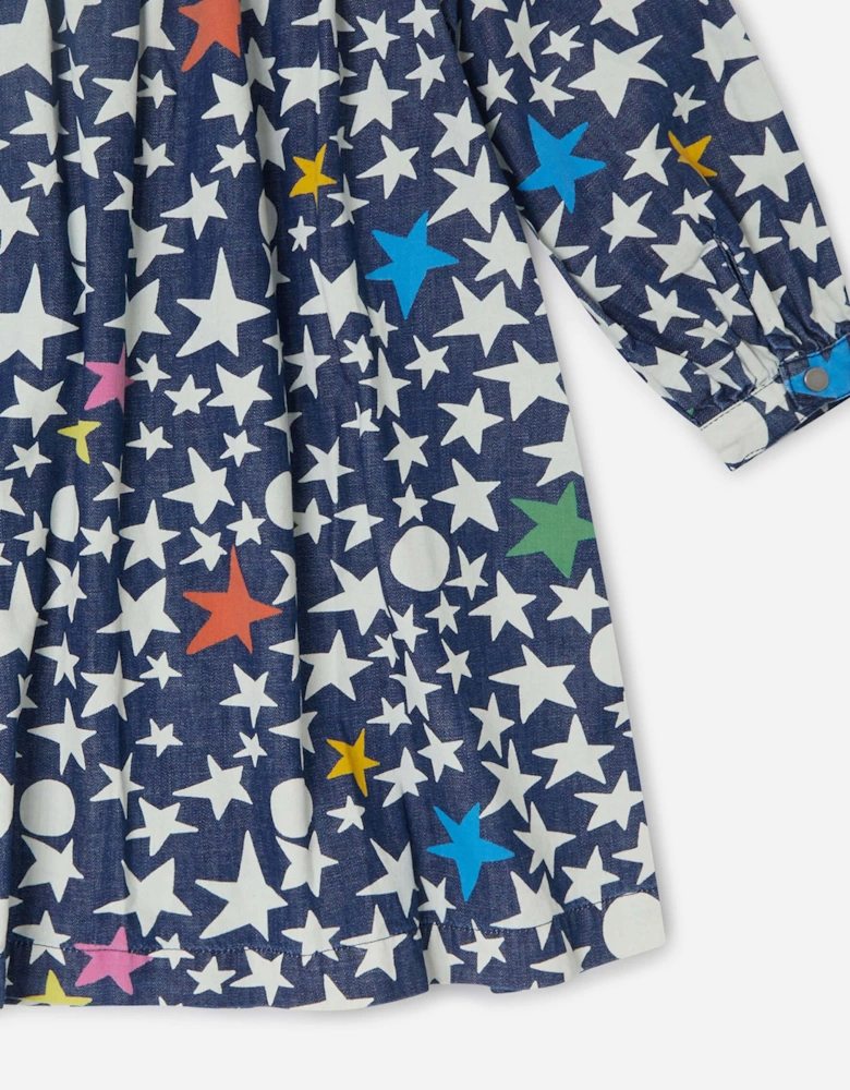 Girls Stars Shirt Dress in Blue