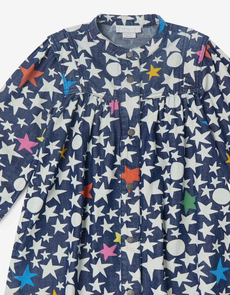 Girls Stars Shirt Dress in Blue