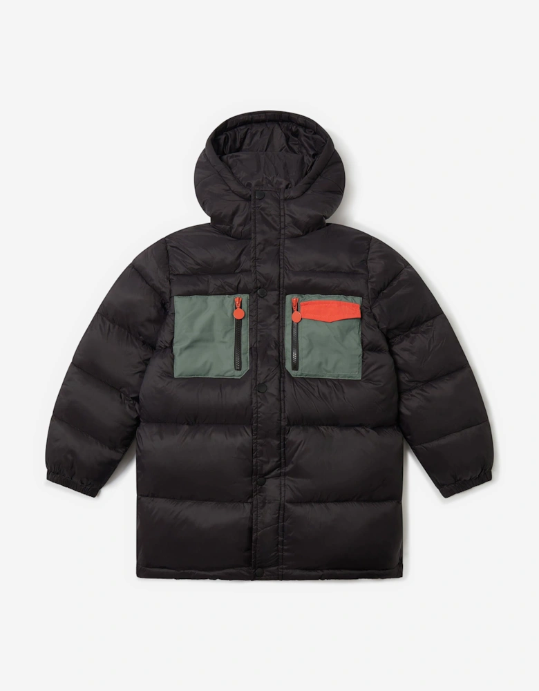 Boys Contrast Pocket Puffer Jacket in Black