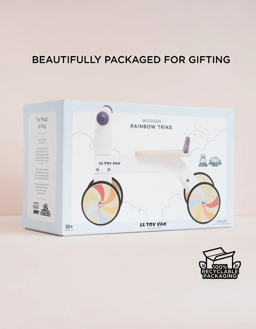 Wooden Rainbow Ride On Trike (W:53 x D:30 x H:38cm)