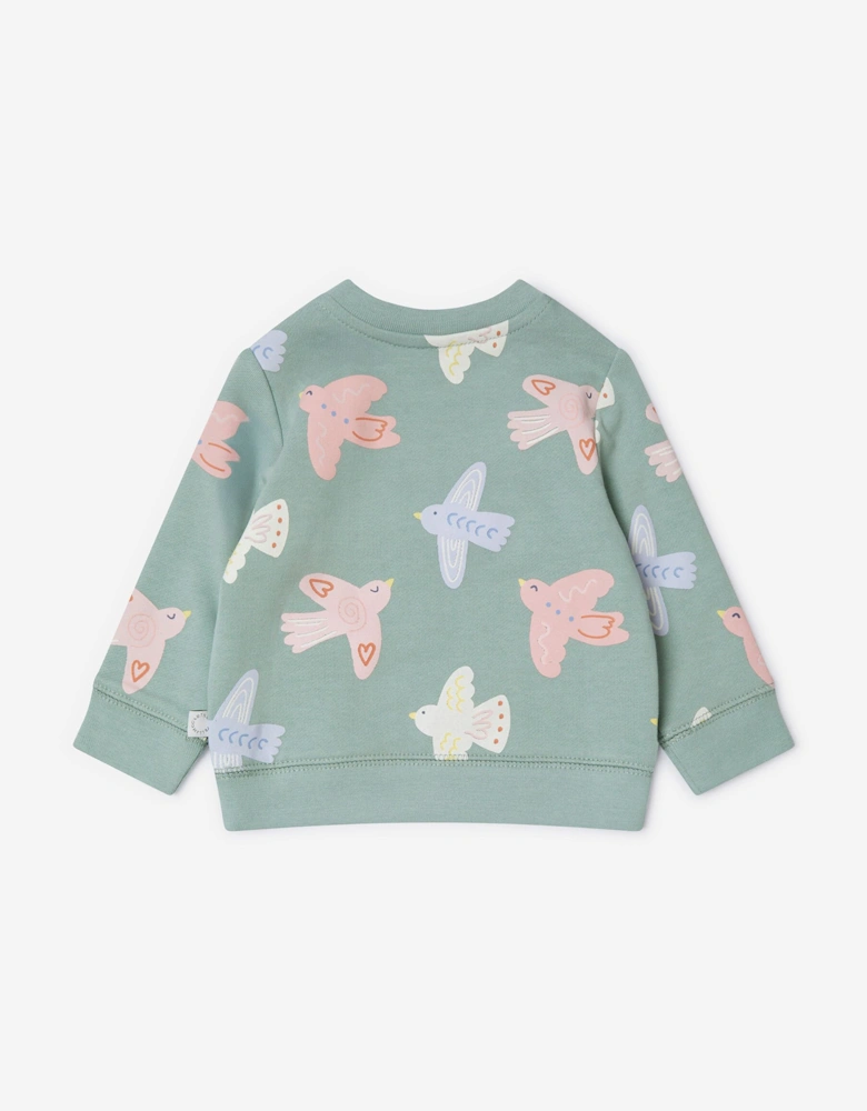 Baby Girls Birds AOP Sweatshirt in Grey