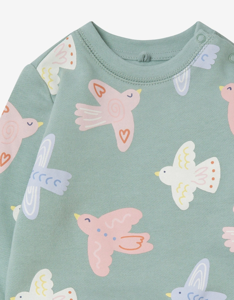 Baby Girls Birds AOP Sweatshirt in Grey