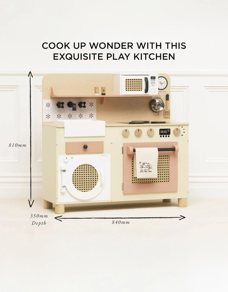 Rattan Family Size Wooden Play Kitchen (W:84 x D:35 x H:81cm)