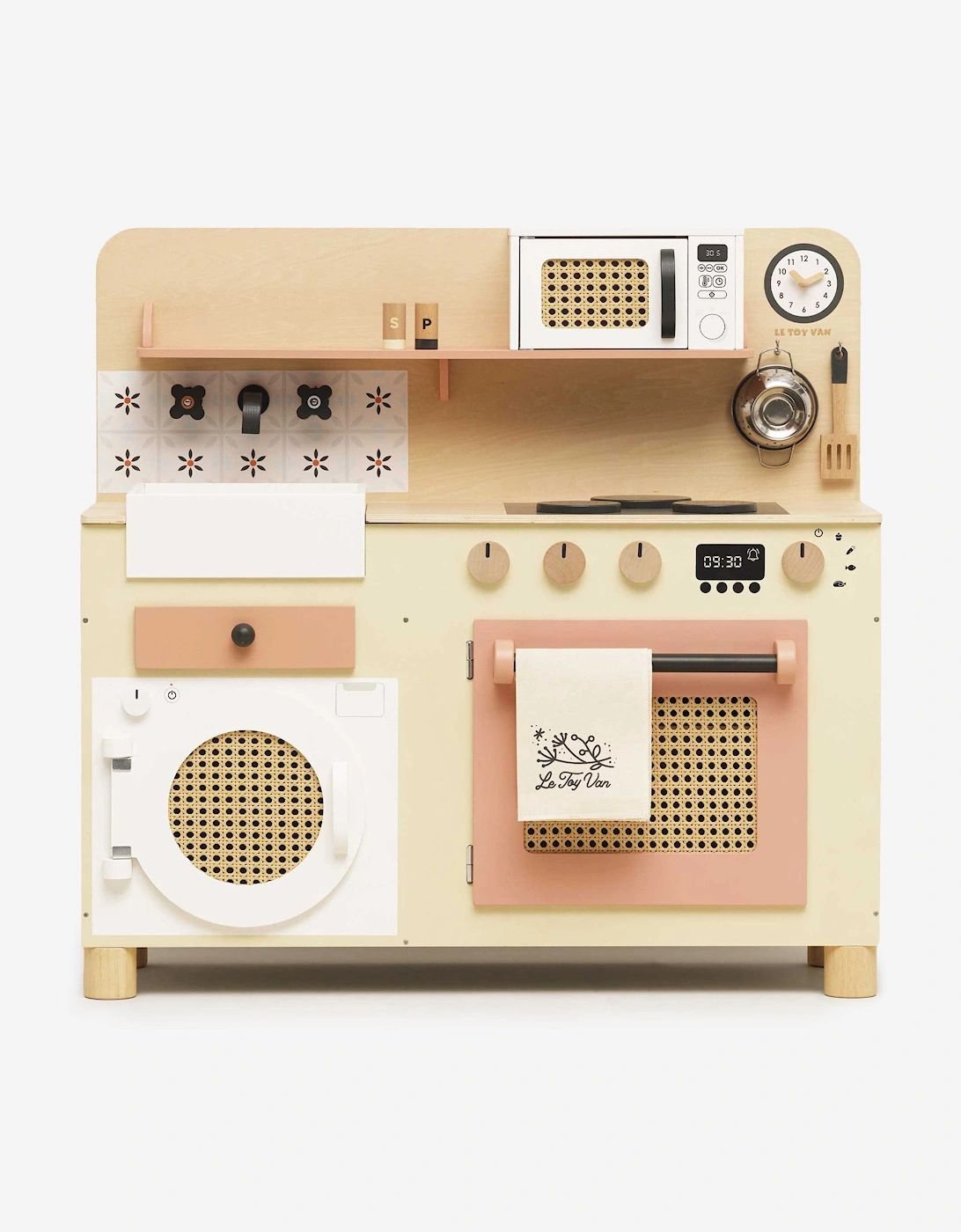 Le Toy Van Rattan Family Size Wooden Play Kitchen (W:84 x D:35 x H:81cm) - Cream - Size: ONE size,