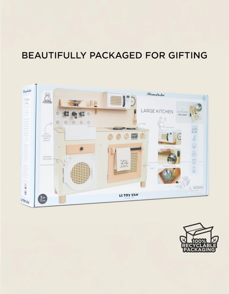 Rattan Family Size Wooden Play Kitchen (W:84 x D:35 x H:81cm)