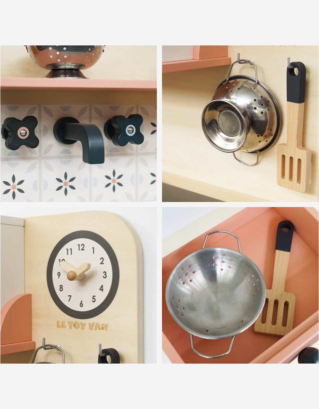 Rattan Family Size Wooden Play Kitchen (W:84 x D:35 x H:81cm)