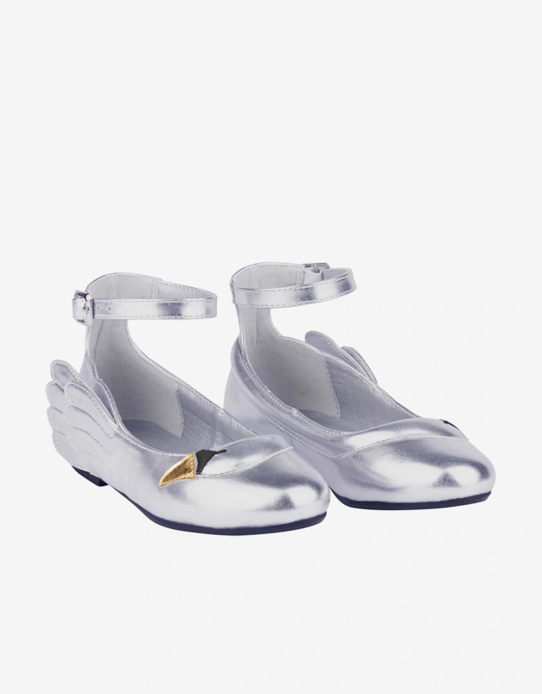 Girls Swan Ballerinas in Silver