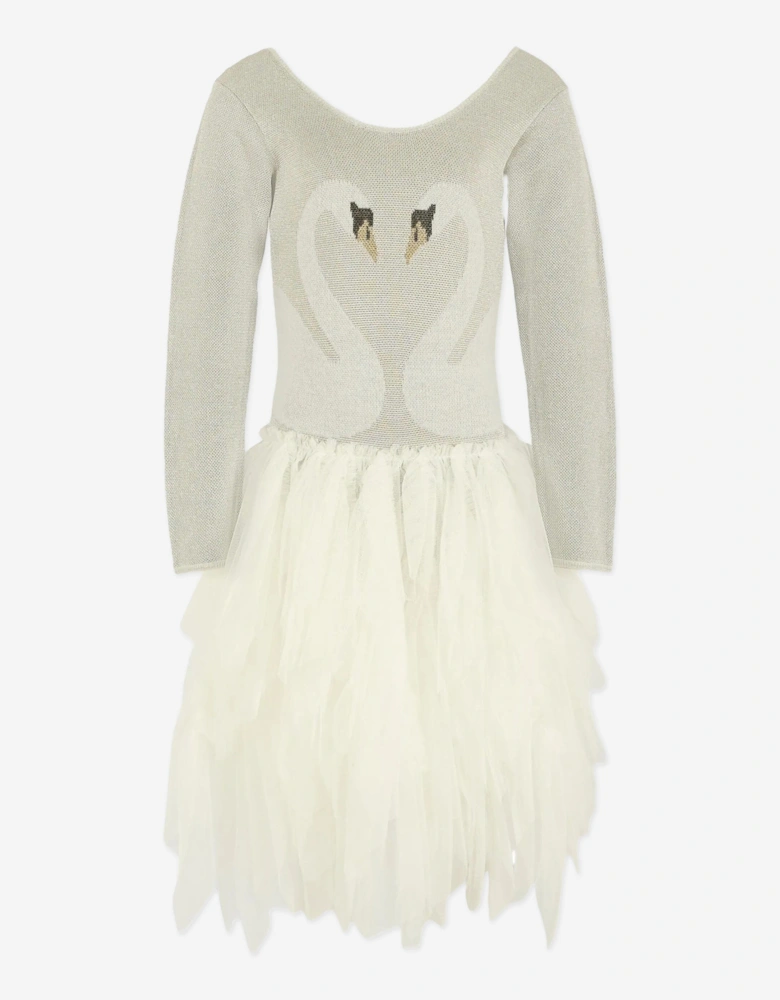Girls Swan Dress in Silver