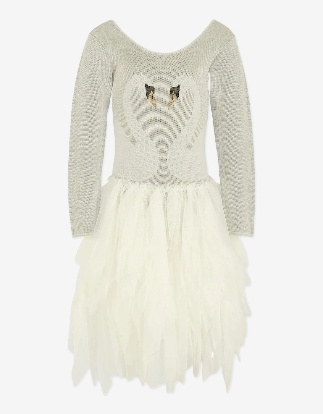 Stella Mccartney Girls Multi Swan Dress  Silver - Size 2 Years Kids
