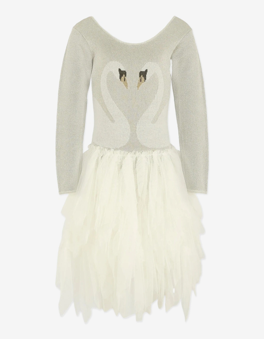 Girls Swan Dress in Silver, 5 of 4