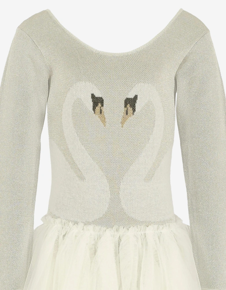 Girls Swan Dress in Silver