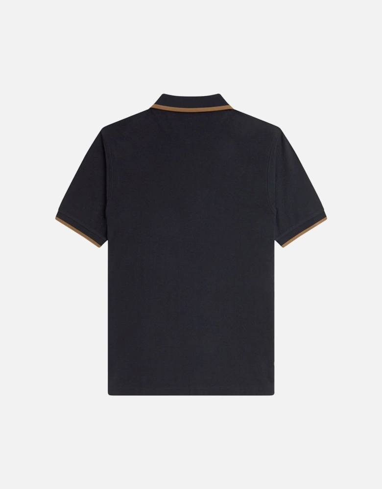 Crepe Pique Zip Neck Polo Shirt Black