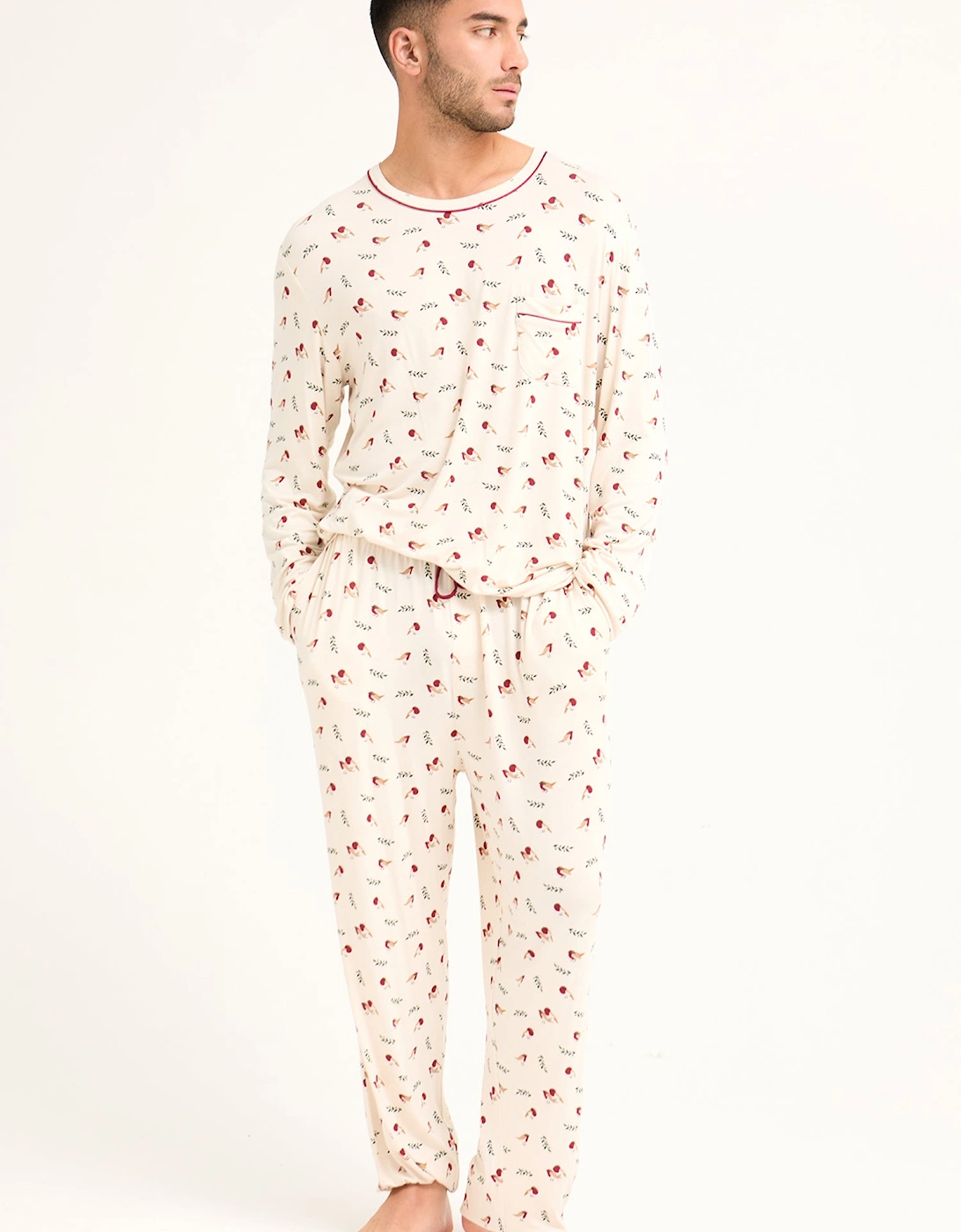 Mister You Bamboo Festive Pyjama Set in Robin Print, 8 of 7