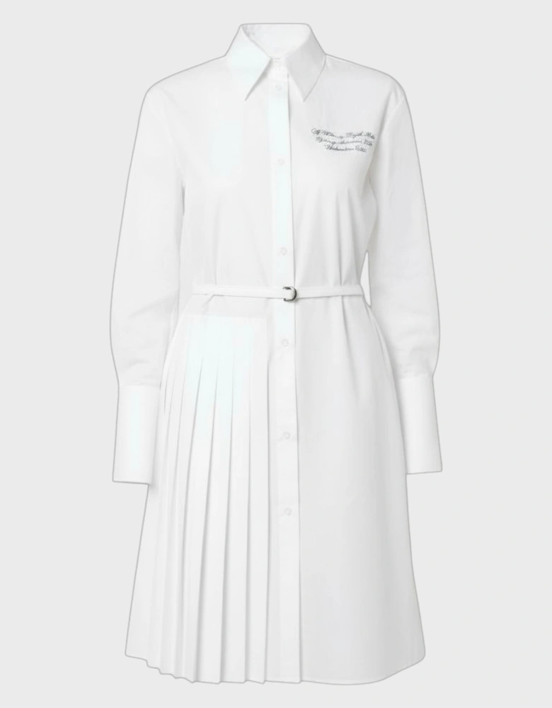 Plisse Script Logo Poplin Shirt Dress White