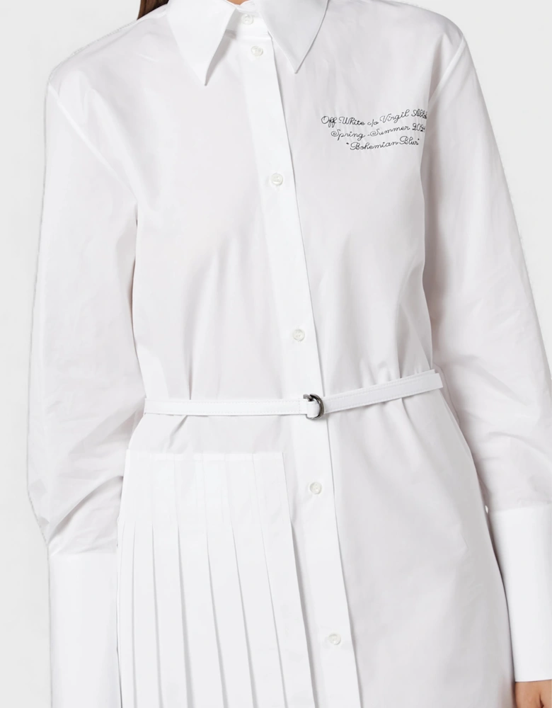 Plisse Script Logo Poplin Shirt Dress White