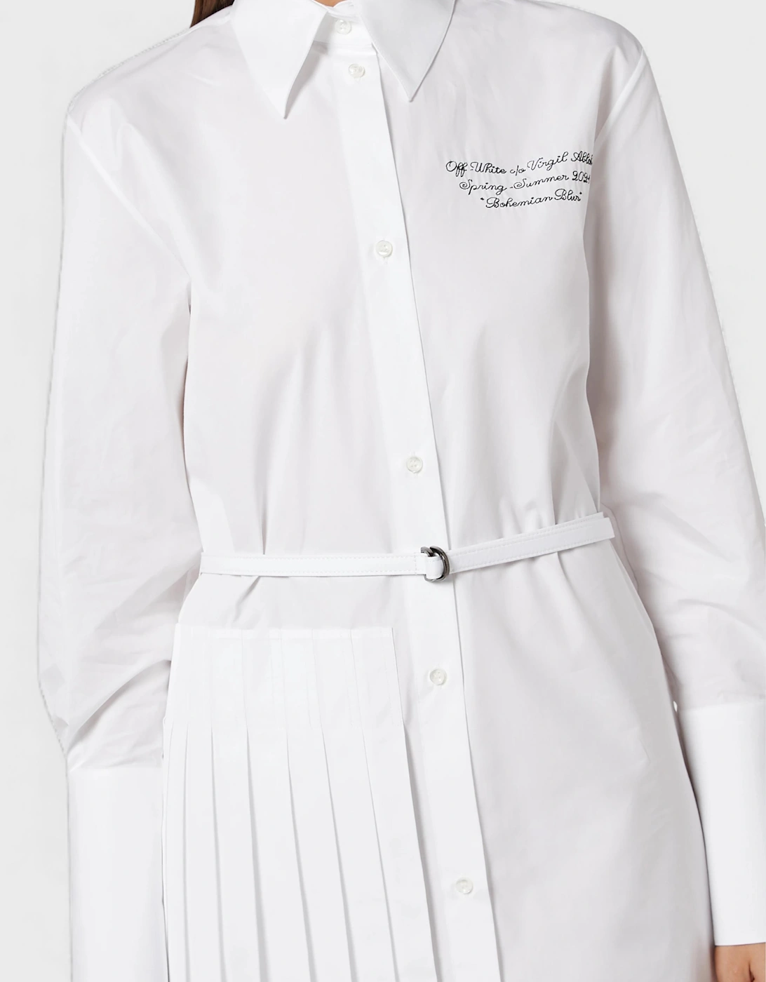 Plisse Script Logo Poplin Shirt Dress White