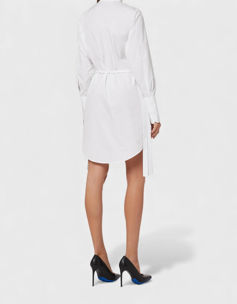 Plisse Script Logo Poplin Shirt Dress White