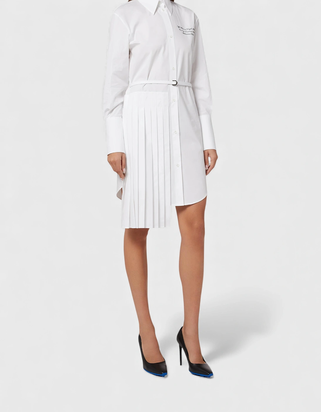 Plisse Script Logo Poplin Shirt Dress White