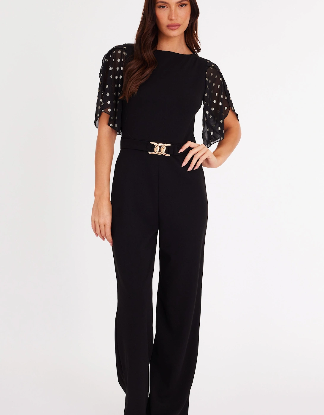 Black Polka Dot Wrap Sleeve Jumpsuit, 2 of 1