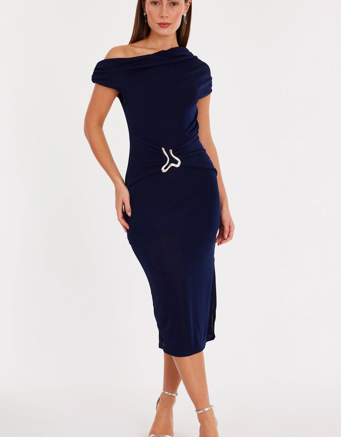 Navy Drop Sleeve Buckle Midaxi Dress, 2 of 1