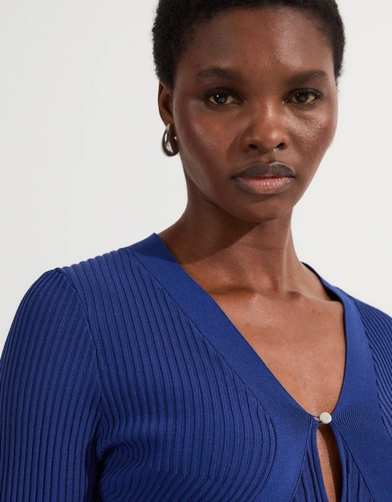 Viscose Blend Curve Rib Detail Knit Cardi